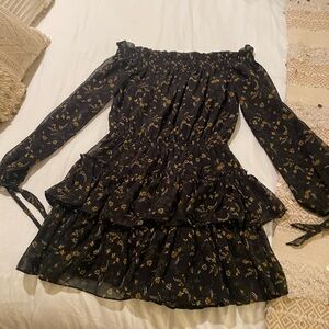 Off the shoulder black printed dress